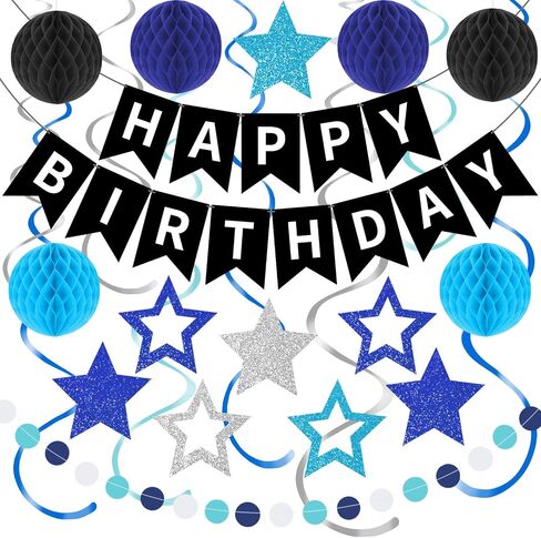 Purple Birthday Party Decorations Set with Happy Birthday Banner, 6 Honeycomb Balls, 8 Star Hanging Swirl Streamer, and Circle Dots Garland for Women Girls in Saudi Arabia