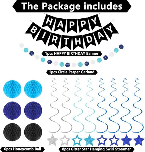 Purple Birthday Party Decorations Set with Happy Birthday Banner, 6 Honeycomb Balls, 8 Star Hanging Swirl Streamer, and Circle Dots Garland for Women Girls in Saudi Arabia