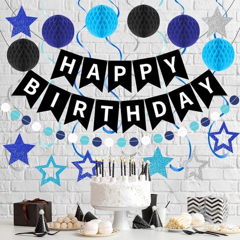 Purple Birthday Party Decorations Set with Happy Birthday Banner, 6 Honeycomb Balls, 8 Star Hanging Swirl Streamer, and Circle Dots Garland for Women Girls in Saudi Arabia