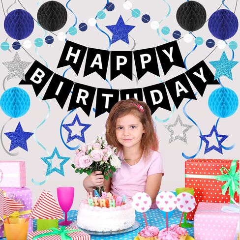 Purple Birthday Party Decorations Set with Happy Birthday Banner, 6 Honeycomb Balls, 8 Star Hanging Swirl Streamer, and Circle Dots Garland for Women Girls in Saudi Arabia