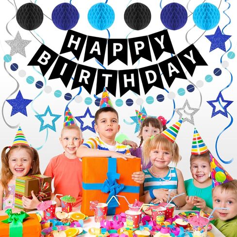 Purple Birthday Party Decorations Set with Happy Birthday Banner, 6 Honeycomb Balls, 8 Star Hanging Swirl Streamer, and Circle Dots Garland for Women Girls in Saudi Arabia