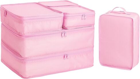 مكعبات التعبئة للسفر ، أكياس Calach Luggage Organizer 6 مكعبات التعبئة لحقائب حقائب سفر أساسيات Carry On Mesh Dorcase مع حقيبة أحذية (وردي) in Kuwait