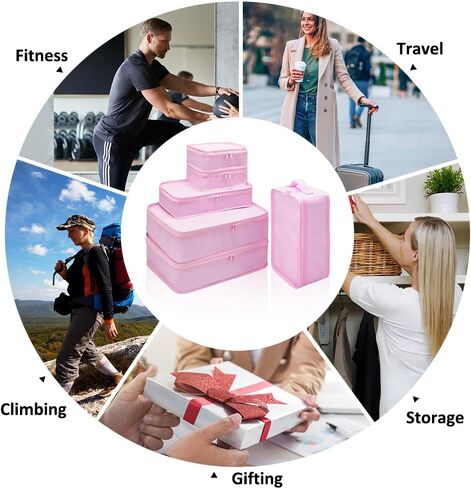 مكعبات التعبئة للسفر ، أكياس Calach Luggage Organizer 6 مكعبات التعبئة لحقائب حقائب سفر أساسيات Carry On Mesh Dorcase مع حقيبة أحذية (وردي) in Kuwait