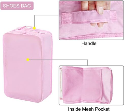 مكعبات التعبئة للسفر ، أكياس Calach Luggage Organizer 6 مكعبات التعبئة لحقائب حقائب سفر أساسيات Carry On Mesh Dorcase مع حقيبة أحذية (وردي) in Kuwait