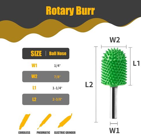 Caelum Extreme Sphere Rotary Burr 1⁄4 "عمود ، مرفق خشبي للبوش ، Dewalt ، Milwaukee ، كربيد التنغستن ، قطر الرأس 1" ، خشن للغاية للنحت في الخشب ، المطاط in Kuwait