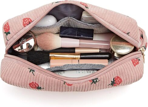 Small Corduroy Makeup Bag for Women Portable Cosmetic Bag Travel Makeup Pouch Small Corduroy Toiletry Bag with Zipper for Purse in Saudi Arabia