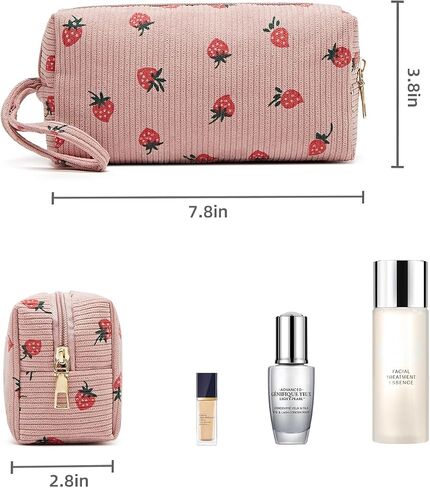 Small Corduroy Makeup Bag for Women Portable Cosmetic Bag Travel Makeup Pouch Small Corduroy Toiletry Bag with Zipper for Purse in Saudi Arabia