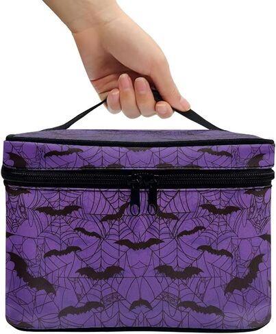 Gothic Halloween Purple Spider Web Bag Bats Print Makeup Bag Travel Cosmetic Bag with Zipper and Handle Portable Large Capacity Toiletry Case for Women Ladies Travel Accessories in Kuwait
