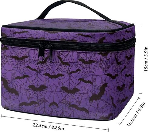 Gothic Halloween Purple Spider Web Bag Bats Print Makeup Bag Travel Cosmetic Bag with Zipper and Handle Portable Large Capacity Toiletry Case for Women Ladies Travel Accessories in Kuwait