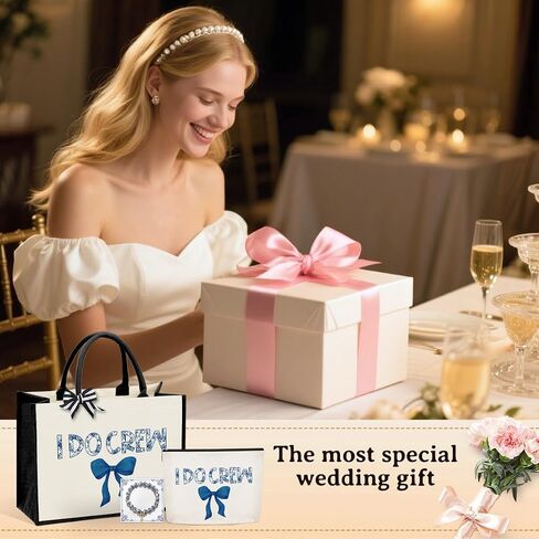 KongMoTree 3 Pcs Bride Wedding Tote Bag with Makeup Bag and Bracelets, Tote Bags with Floral for Wedding Party in Saudi Arabia