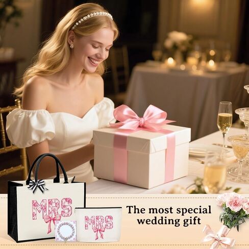 KongMoTree 3 Pcs Bride Wedding Tote Bag with Makeup Bag and Bracelets, Tote Bags with Floral for Wedding Party in Saudi Arabia
