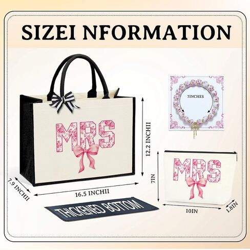 KongMoTree 3 Pcs Bride Wedding Tote Bag with Makeup Bag and Bracelets, Tote Bags with Floral for Wedding Party in Saudi Arabia