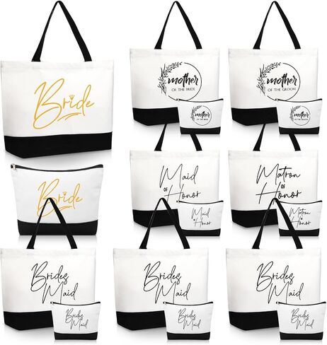 Sanwuta 16 Pcs Bride Proposal Gift Bridesmaid Tote Bags Makeup Canvas Bag with Zipper for Wedding Bachelorette Proposal Party in Kuwait