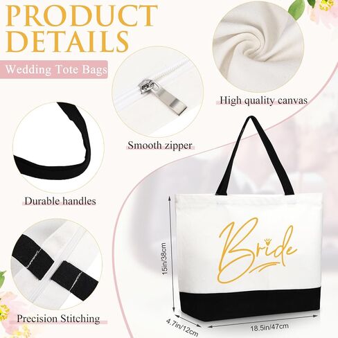 Sanwuta 16 Pcs Bride Proposal Gift Bridesmaid Tote Bags Makeup Canvas Bag with Zipper for Wedding Bachelorette Proposal Party in Saudi Arabia