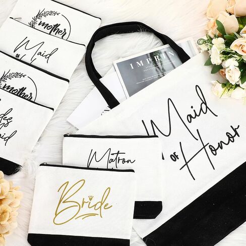 Sanwuta 16 Pcs Bride Proposal Gift Bridesmaid Tote Bags Makeup Canvas Bag with Zipper for Wedding Bachelorette Proposal Party in Saudi Arabia