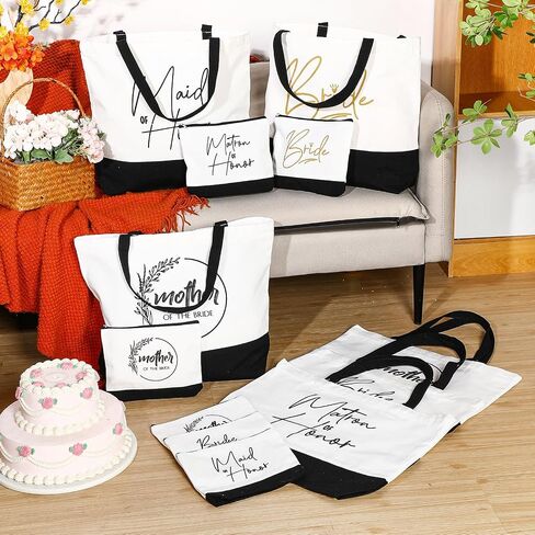 Sanwuta 16 Pcs Bride Proposal Gift Bridesmaid Tote Bags Makeup Canvas Bag with Zipper for Wedding Bachelorette Proposal Party in Saudi Arabia