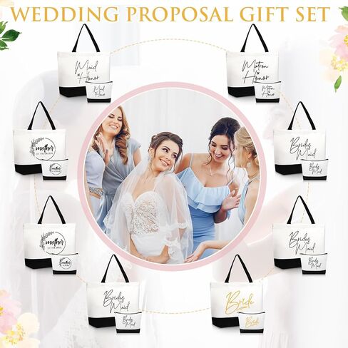 Sanwuta 16 Pcs Bride Proposal Gift Bridesmaid Tote Bags Makeup Canvas Bag with Zipper for Wedding Bachelorette Proposal Party in Saudi Arabia