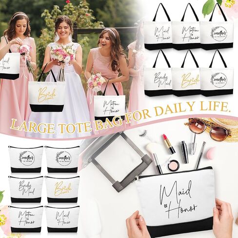 Sanwuta 16 Pcs Bride Proposal Gift Bridesmaid Tote Bags Makeup Canvas Bag with Zipper for Wedding Bachelorette Proposal Party in Saudi Arabia