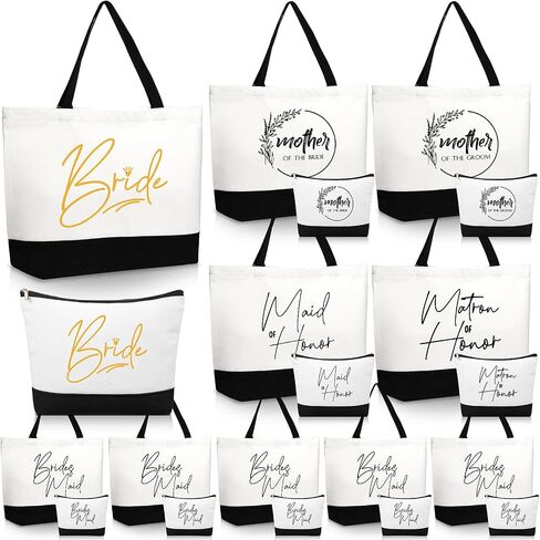 Sanwuta 16 Pcs Bride Proposal Gift Bridesmaid Tote Bags Makeup Canvas Bag with Zipper for Wedding Bachelorette Proposal Party in Saudi Arabia