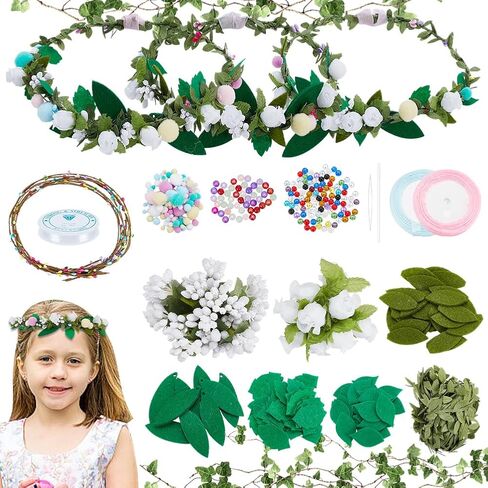 INFUNLY 4 Sets DIY Pink Floral Crowns Kit for Women Handmade Blue Floral Wreath Headbands Kit Adjustable Flower Leaf Crown Making Kit Flower Headband and Bracelets Kit for Gifts Bridal Wedding in Saudi Arabia