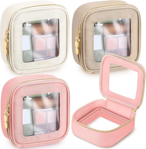 Abbylike 3 Pcs Clear Makeup Bags Travel Cosmetic Organizer Case Nylon Toiletry Bag with Zipper PVC Transparent Makeup Pouch Portable Storage Car Essentials for Women Gifts(Black, White, Pink,Small) in Saudi Arabia