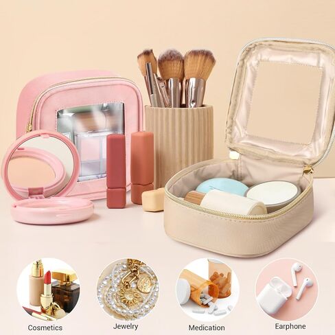 Abbylike 3 Pcs Clear Makeup Bags Travel Cosmetic Organizer Case Nylon Toiletry Bag with Zipper PVC Transparent Makeup Pouch Portable Storage Car Essentials for Women Gifts(Black, White, Pink,Small) in Saudi Arabia