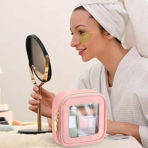 Abbylike 3 Pcs Clear Makeup Bags Travel Cosmetic Organizer Case Nylon Toiletry Bag with Zipper PVC Transparent Makeup Pouch Portable Storage Car Essentials for Women Gifts(Black, White, Pink,Small) in Saudi Arabia