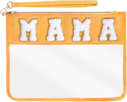 Chenille Letter Bag, Nylon Clear Cosmetic Bag with Zipper, Makeup Travel Pouch for Women Girls Gift (Yellow-TEACH) in Kuwait