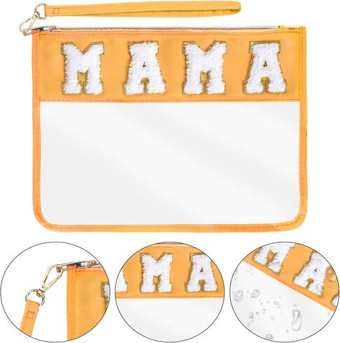 Chenille Letter Bag, Nylon Clear Cosmetic Bag with Zipper, Makeup Travel Pouch for Women Girls Gift (Yellow-TEACH) in Kuwait