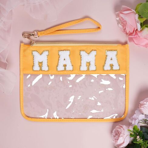 Chenille Letter Bag, Nylon Clear Cosmetic Bag with Zipper, Makeup Travel Pouch for Women Girls Gift (Yellow-TEACH) in Kuwait