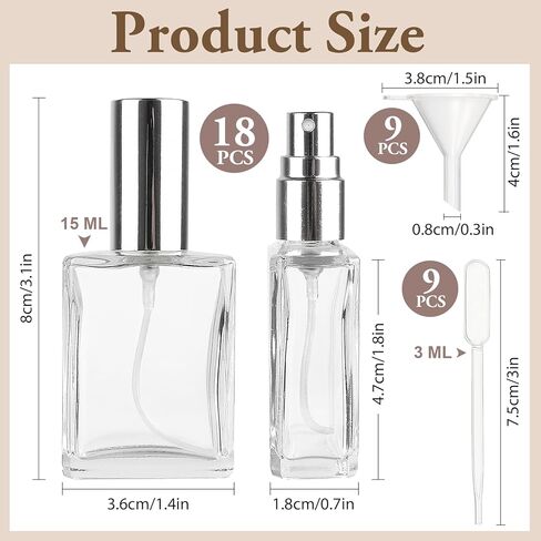 18Pcs Clear Perfume Spray Bottles,15ml Glass Perfume Atomizer,Empty Fine Mist Atomizer Sprayer, Portable Perfume Bottle with 9Droppers9 Funnels,Refillable Perfume Container for Travel(Gold) in Saudi Arabia
