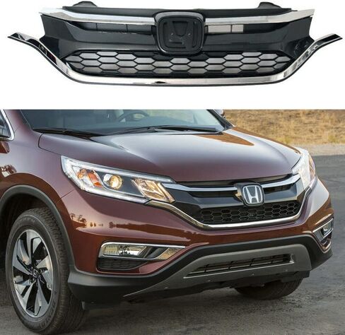 الشبكة الأمامية العلوية المتوافقة مع 2015 2015 هوندا CRV CR-V ABS البلاستيك الشبك الأسود اللامع اللامع إطار إطار الإطار المشوهة مع استبدال صب الكروم (2015-2016) in Kuwait