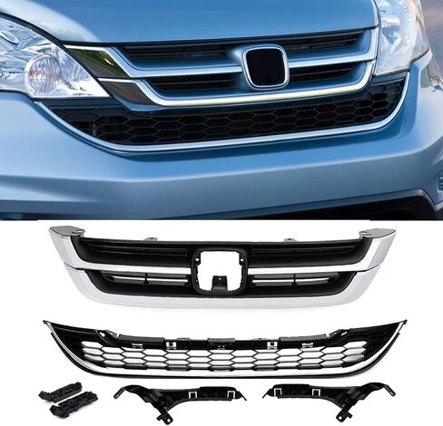 الشبكة الأمامية العلوية المتوافقة مع 2015 2015 هوندا CRV CR-V ABS البلاستيك الشبك الأسود اللامع اللامع إطار إطار الإطار المشوهة مع استبدال صب الكروم (2015-2016) in Kuwait