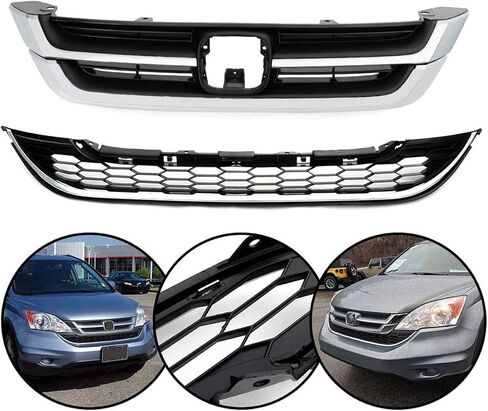 الشبكة الأمامية العلوية المتوافقة مع 2015 2015 هوندا CRV CR-V ABS البلاستيك الشبك الأسود اللامع اللامع إطار إطار الإطار المشوهة مع استبدال صب الكروم (2015-2016) in Kuwait