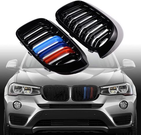 إدراج Grille Grille Grille Line Dual Line متوافق مع 2014-2017 BMW F25 X3 LCI F26 X4 (Mlossy Black Painted M-Color) in Kuwait