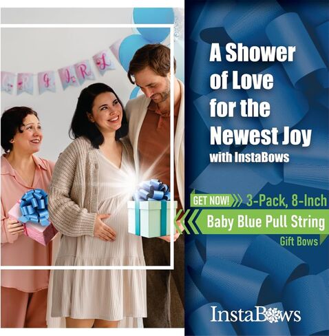 8" Pull String Gift Bows Perfect for Christmas Gifts and Birthday Presents Satin Finish Easy to Assemble Pack of 3 Large Bows (Baby Blue) in Kuwait