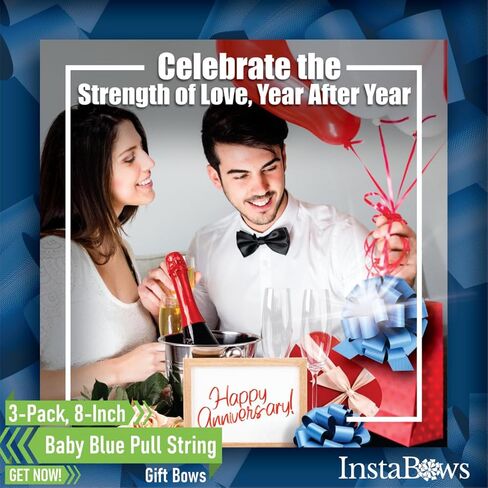 8" Pull String Gift Bows Perfect for Christmas Gifts and Birthday Presents Satin Finish Easy to Assemble Pack of 3 Large Bows (Baby Blue) in Kuwait