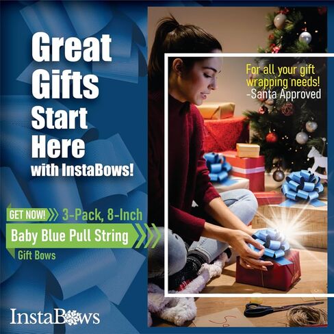 8" Pull String Gift Bows Perfect for Christmas Gifts and Birthday Presents Satin Finish Easy to Assemble Pack of 3 Large Bows (Baby Blue) in Kuwait