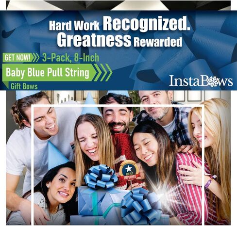 8" Pull String Gift Bows Perfect for Christmas Gifts and Birthday Presents Satin Finish Easy to Assemble Pack of 3 Large Bows (Baby Blue) in Kuwait