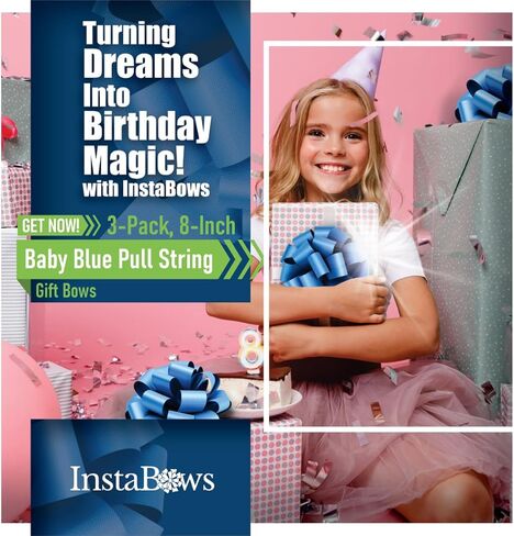 8" Pull String Gift Bows Perfect for Christmas Gifts and Birthday Presents Satin Finish Easy to Assemble Pack of 3 Large Bows (Baby Blue) in Kuwait