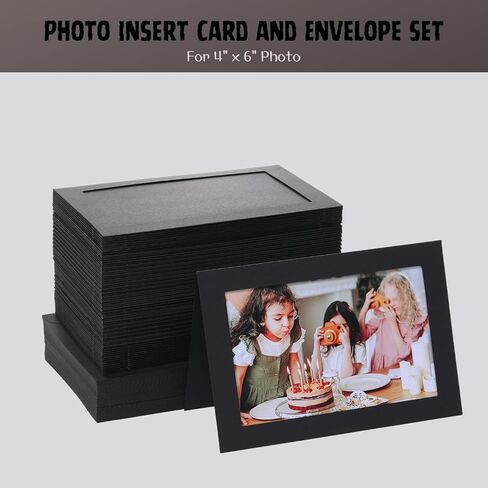 50 بطاقات إطار الصورة مع أظرف ختم ذاتي 4x6 صورة ورقة إطار الجزء الأكبر من الورق المقوى ، حامل بطاقة إدراج للتخرج الزفاف عيد ميلاد الفصول الدراسية DIY - أسود in Kuwait