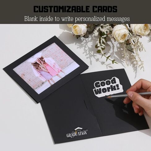 50 بطاقات إطار الصورة مع أظرف ختم ذاتي 4x6 صورة ورقة إطار الجزء الأكبر من الورق المقوى ، حامل بطاقة إدراج للتخرج الزفاف عيد ميلاد الفصول الدراسية DIY - أسود in Kuwait