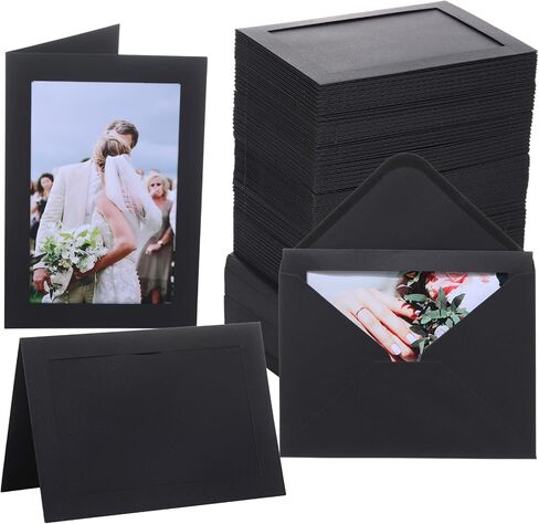 50 بطاقات إطار الصورة مع أظرف ختم ذاتي 4x6 صورة ورقة إطار الجزء الأكبر من الورق المقوى ، حامل بطاقة إدراج للتخرج الزفاف عيد ميلاد الفصول الدراسية DIY - أسود in Kuwait