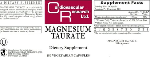 Cardiovascular Research Magnesium Taurate 125 mg New Tamper Resistant Ship Box 180 Count in Kuwait