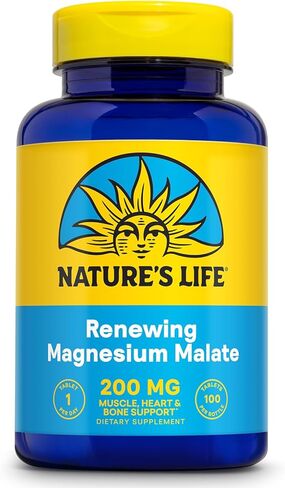 Nature's Life Renewing Magnesium Malate 200 mg - Once Daily Magnesium Supplement for Muscle and Nerve Function, Heart Health, Bone Support - Maximum Absorption, 60-Day Guarantee, 100 Serv, 100 Tablets in Saudi Arabia
