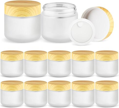 12 PCS 2 أوقية جرة زجاجية مجيئة ، حامل مرطبات حاوية مستحضرات تجميل قابلة لإعادة التعبئة الفارغة مع بطانة داخلية ، غطاء بلاستيكي للمرطب ، الأساس ، زيت زبدة الجسم ، مرهم ، توابل (أبيض) in Kuwait