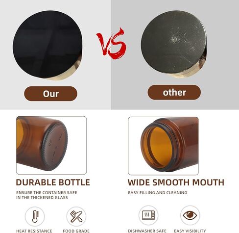 2 أوقية من الجرار الزجاجية مع الأغطية ، 50 عبوات زجاجية العنبر مع بطانات داخلية وايت وملاءات سوداء لامعة للكريم ، المستحضرات ، المساحيق ، المراهنات ، العينة والشمعة الصغيرة in Kuwait