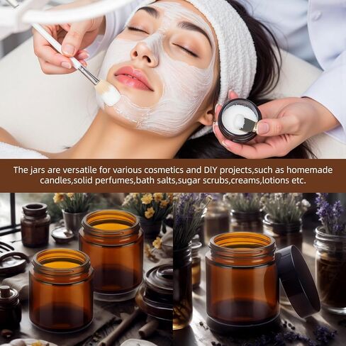 2 أوقية من الجرار الزجاجية مع الأغطية ، 50 عبوات زجاجية العنبر مع بطانات داخلية وايت وملاءات سوداء لامعة للكريم ، المستحضرات ، المساحيق ، المراهنات ، العينة والشمعة الصغيرة in Kuwait