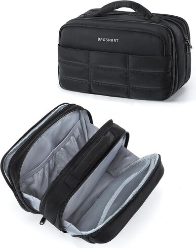BAGSMART Toiletry Bag for Women, Travel Makeup Bag, Wide-open Portable Make Up Bag Organizer for Women for Travel Essentials Travel-Size Toiletries Accessories Bottles, Brushes, Black in Saudi Arabia