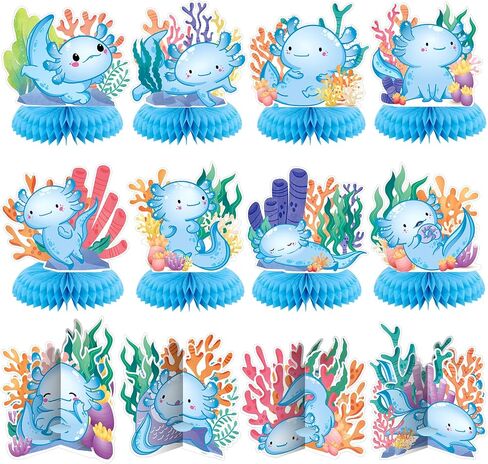 Liliful 12 Pcs Axolotl Birthday Party Decorations Axolotl Honeycomb Centerpieces Table Decoration 3D Double Side Cute Table Topper for Axolotl Backdrop Party Favor in Kuwait
